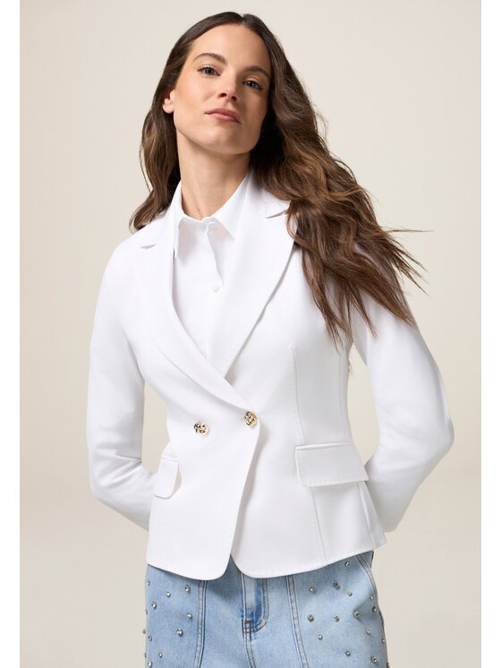 Oltre Oltre Marynarka Q759R104523N011 Biały A-Line Fit