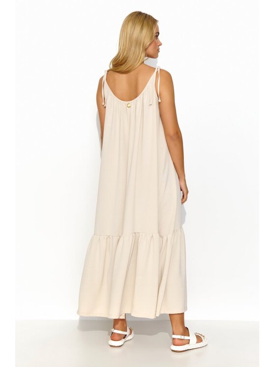 Makadamia Makadamia Sukienka letnia M836 Beżowy Loose Fit