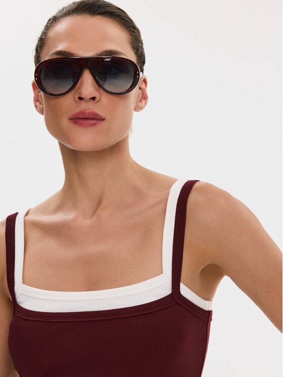 Nudyess Nudyess Top Lisa z prążka Bordowy Slim Fit