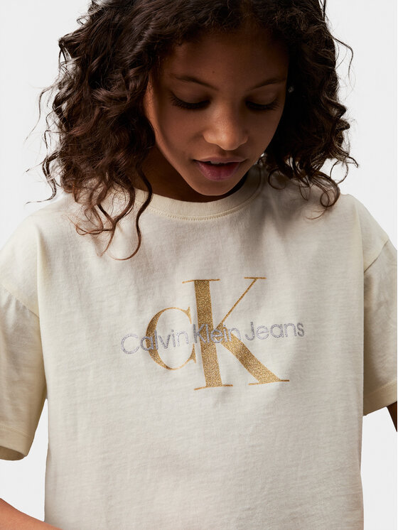 Calvin Klein Jeans Calvin Klein Jeans T-Shirt Glitter Monogram IG0IG02529 Εκρού Boxy Fit