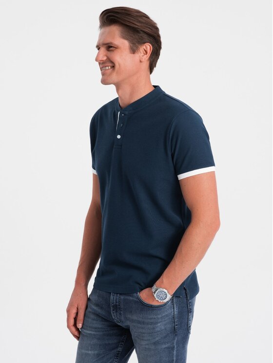 Ombre Ombre T-Shirt OM-TSCT-0156 Tmavomodrá Regular Fit