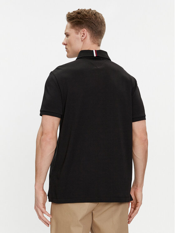 Tommy Hilfiger Tommy Hilfiger Тениска с яка и копчета Interlock MW0MW34783 Черен Regular Fit