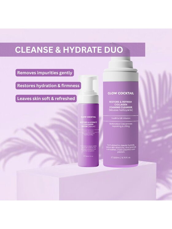 Glow Cocktail Glow Cocktail Serum kolagenowe Restore & Hydrate 30 ml + pianka oczyszczająca Restore & Refresh Collagen 200 ml Zestaw do pielęgnacji skóry