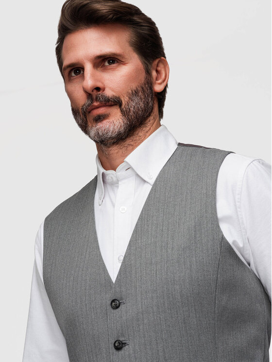 Ombre Ombre Kamizelka V65 Szary Slim Fit