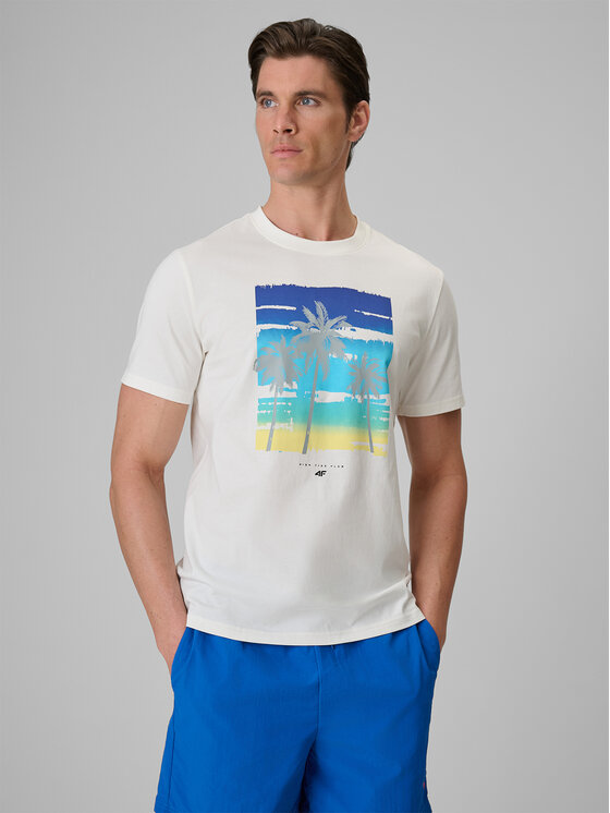 4F 4F T-Shirt CATCH THE WAVE Biały Regular Fit