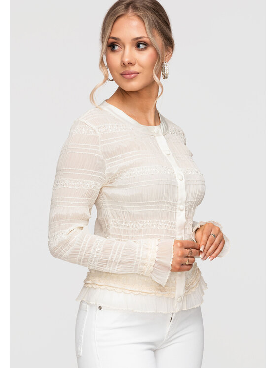 Ombre Ombre Bluzka OW-TS-E0037 Beżowy Slim Fit
