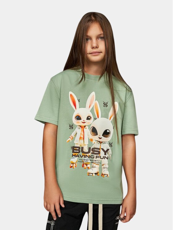 MADE BY SOCIETY MADE BY SOCIETY T-Shirt Busy Having Fun - T36555 Zielony Basic Fit