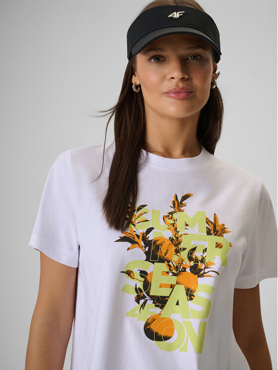 4F 4F T-Shirt BEACHWEAR Biały Boxy Fit