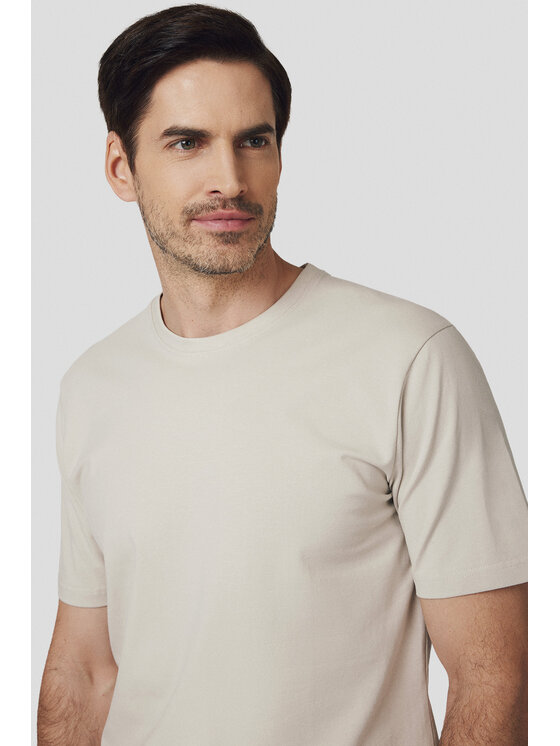 Lancerto Lancerto T-Shirt Koszulka z Bawełną Jasnobeżowa Jeffrey TS073124000039 Beżowy Regular Fit