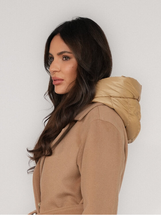 FAN LEATHER FAN LEATHER Płaszcz przejściowy Krótki Wełniany z Podpinką Beżowy Loose Fit