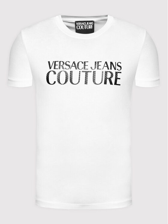 Versace Jeans Couture Versace Jeans Couture Tričko Logo Pixel 72GAHT02 Biela Regular Fit