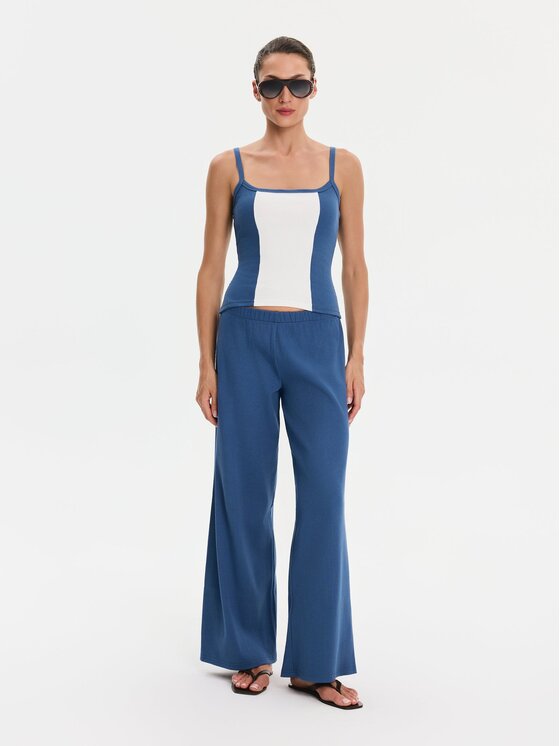 Nudyess Nudyess Top Alex z prążka Niebieski Slim Fit