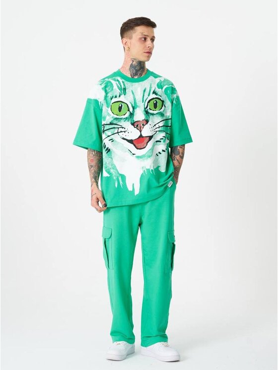 Machinist Machinist T-Shirt Koszulka Z Krótkim Rękawem Męska Oversize Zielona Machinist Runaway Cat S Zielony Oversize