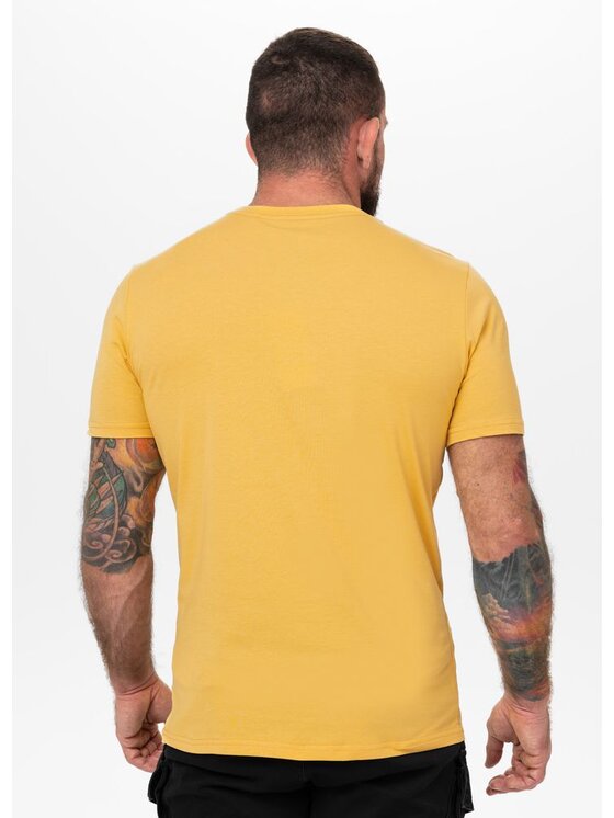 PITBULL PITBULL T-Shirt Koszulka męska Slim Fit SAN DIEGO CA SMALL LOGO S Żółty Regular Fit