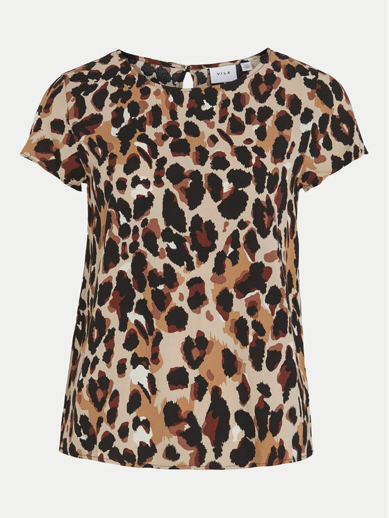 Vila Vila T-shirt Paya 14067404 Smeđa Regular Fit