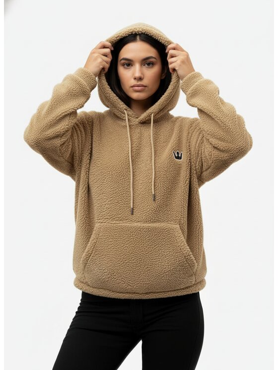 Jigga Wear Jigga Wear Bluza Sherpa Teddy Miś Plusz Polar Ciepła szeroka luźna 130289 Beżowy Oversize