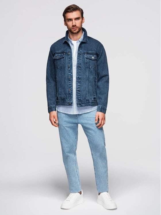 Ombre Ombre Kurtka jeansowa OM-JADJ-0219 Niebieski Regular Fit