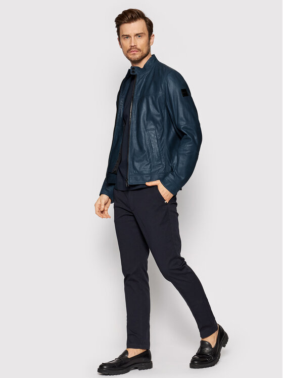 Giacca di pelle Josep1 50467294 Blu scuro Slim Fit...