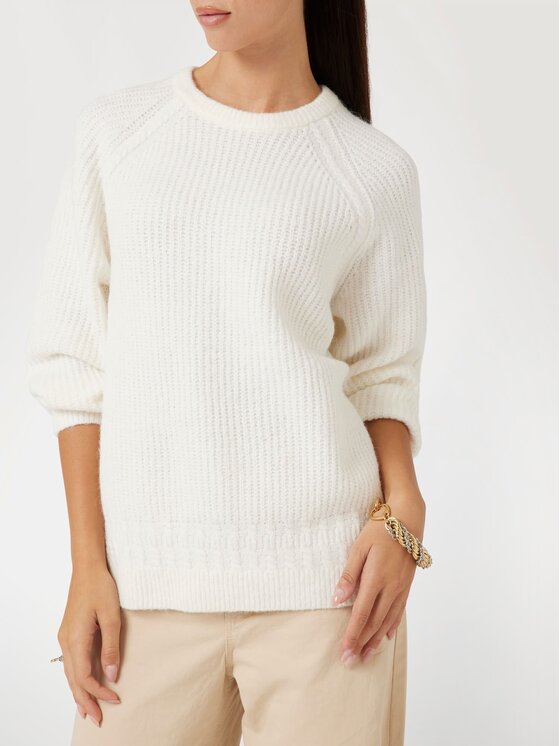 Guess Guess Sweter LS CN CABLE MARGOT Biały Classic Fit