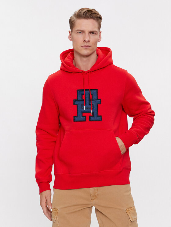 Tommy Hilfiger Džemperis ar kapuci Monogram Applique MW0MW32702 Sarkans Regular Fit