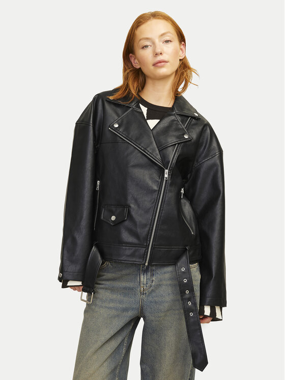 JJXX JJXX Dirbtinės odos striukė Frida 12257725 Juoda Loose Fit