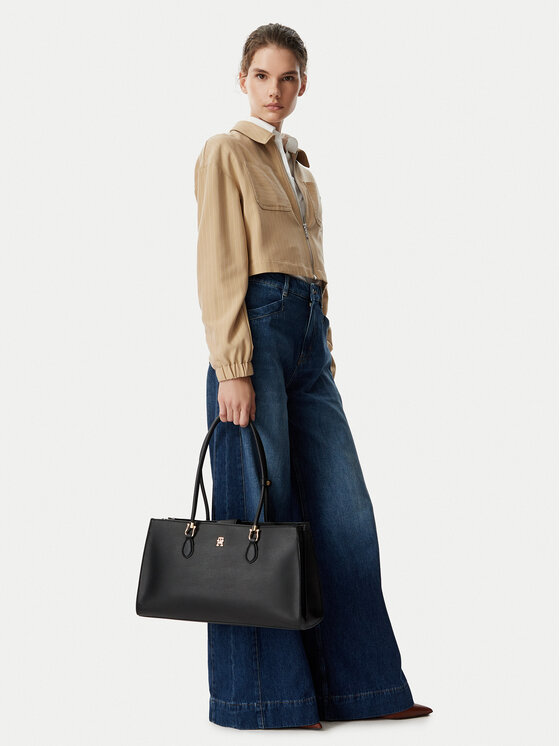 Tommy Hilfiger Geantă Th Grace Satchel AW0AW18750 Negru