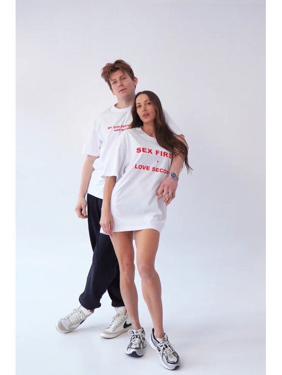 Chiara Wear Chiara Wear T-Shirt T-shirt bawełniany oversize SEX FIRST Biały Oversize