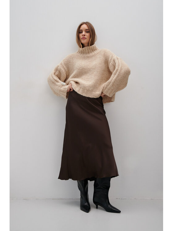 Fobya Fobya Sweter F2052 Beżowy Basic Fit