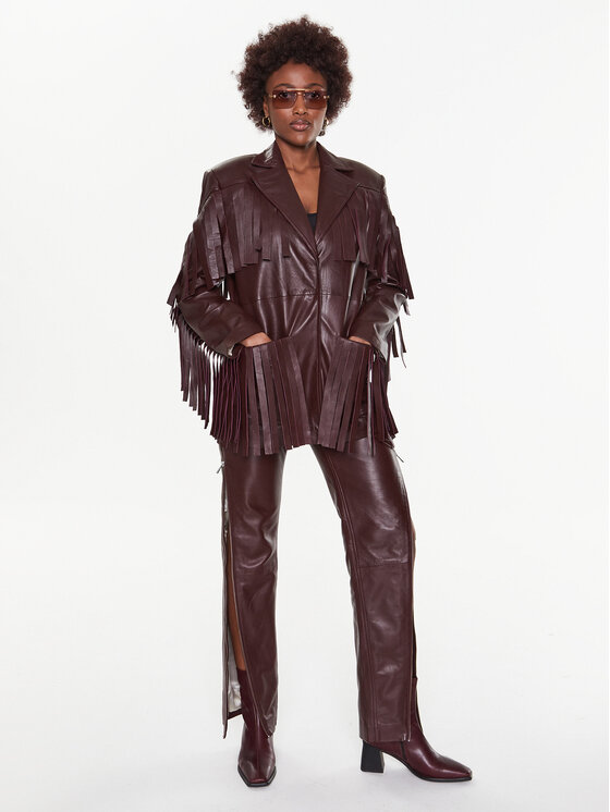 Remain Remain Geacă de piele Leather Fringed RM2051 Vișiniu Regular Fit