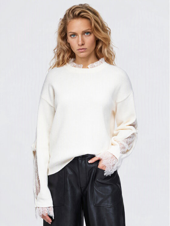 Ombre Ombre Sweter OW-SW-E0065 Beżowy Relaxed Fit