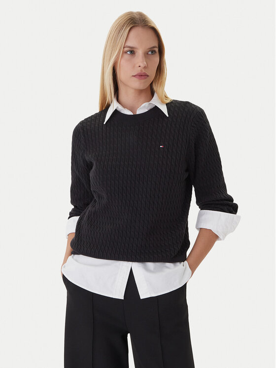 Tommy Hilfiger Tommy Hilfiger Pulover Fine WW0WW44993 Negru Regular Fit