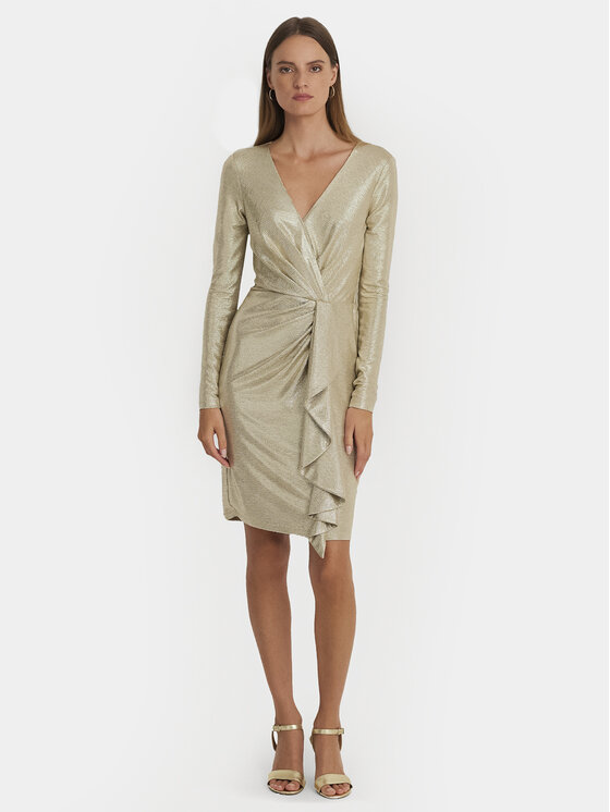 Lauren Ralph Lauren Koktejlové šaty 253919827005 Zlatá Slim Fit