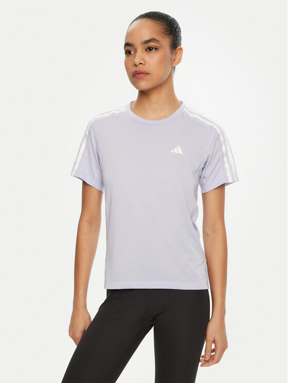 adidas Funkčné tričko Own the Run 3-Stripes JD2276 Fialová Regular Fit