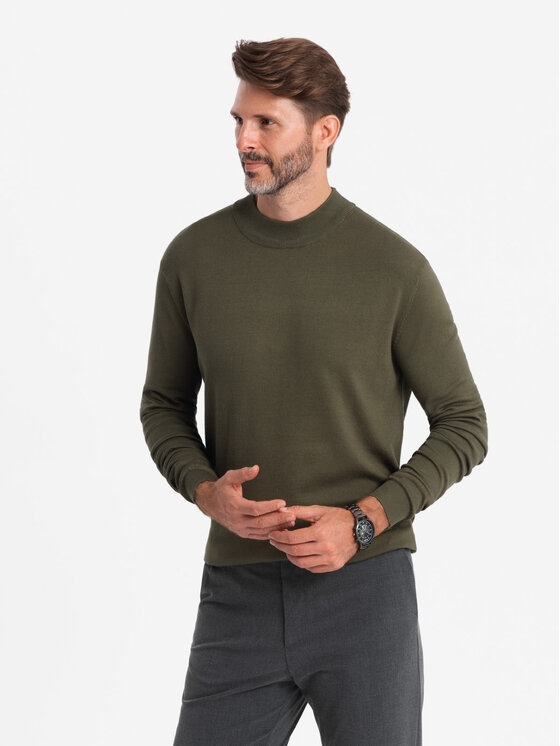 Ombre Ombre Sweter OM-SWTN-0100 Khaki Regular Fit