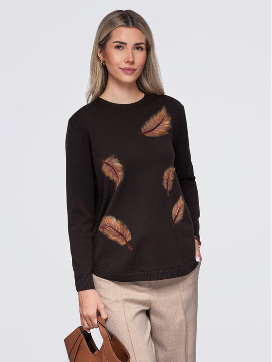 Ombre Ombre Sweter OW-SW-E0027 Brązowy Regular Fit