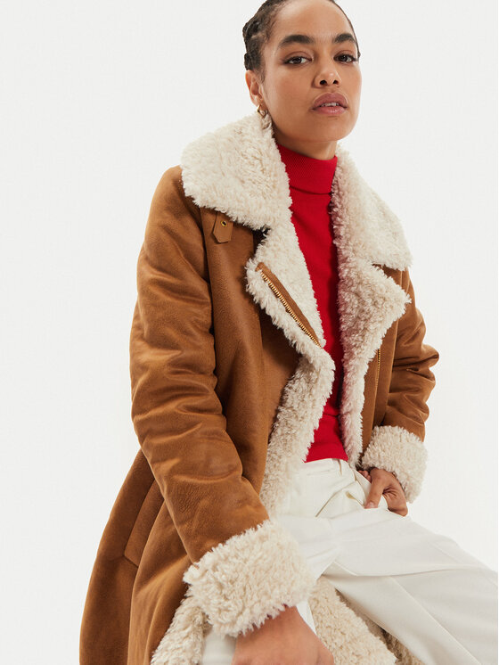 Fracomina Fracomina Cappotto in shearling FR24WC4005O44601 Marrone Regular Fit