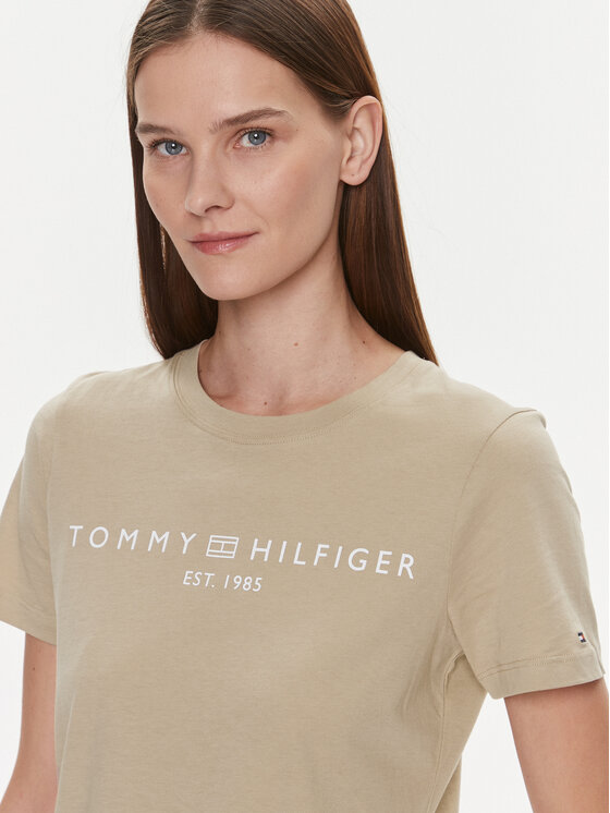 Tommy Hilfiger Tommy Hilfiger T-Shirt Logo WW0WW40276 Beżowy Regular Fit