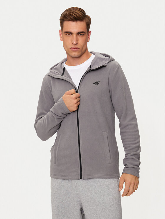 4F Fleecová mikina 4FWMM00TFLEM290 Sivá Regular Fit