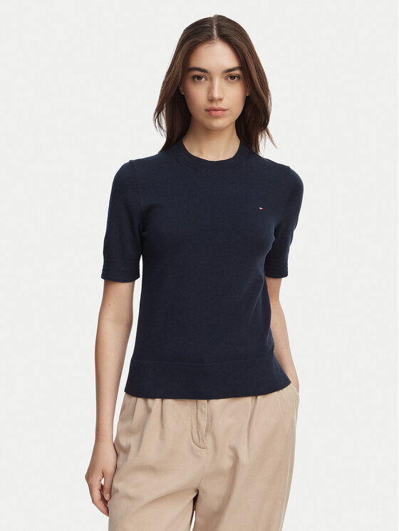 Tommy Hilfiger Tommy Hilfiger Megztinis WW0WW49705 Tamsiai mėlyna Slim Fit
