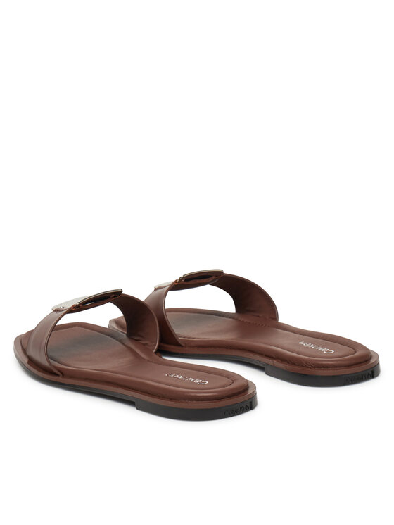 Calvin Klein Calvin Klein Natikači Flat Slide W/Ck Hw Big - Lth HW0HW02482 Rjava