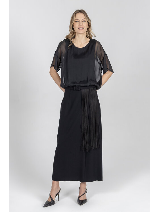 Deni Cler Milano Deni Cler Milano Spódnica midi W-DC-7002-F2-E3-90-1 Czarny Regular Fit