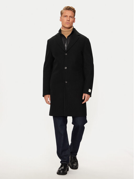 Calvin Klein Vlnený kabát K10K113270 Čierna Regular Fit