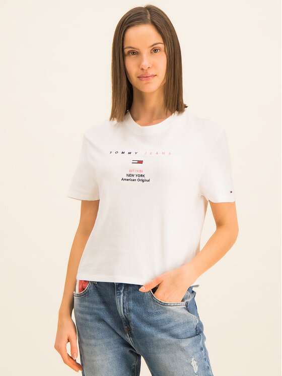 Tommy Jeans Marškinėliai Tjw Small Logo Text DW0DW07534 Balta Regular Fit •  Modivo.lt