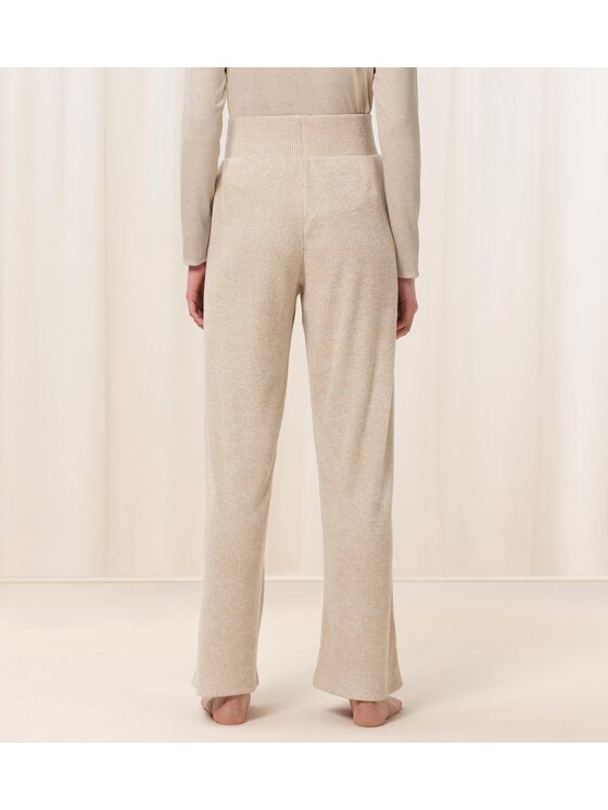 Triumph Triumph Spodnie piżamowe Thermal WIDE TROUSER HIGH WAIST Beżowy Relaxed Fit