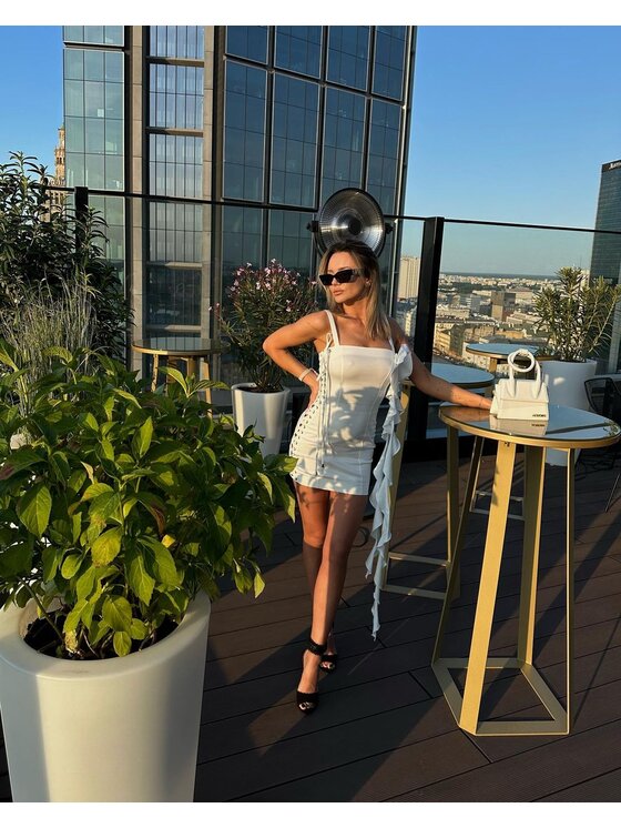 Chérir Paris Chérir Paris Sukienka jeansowa ze sznurowaniem Biały Slim Fit
