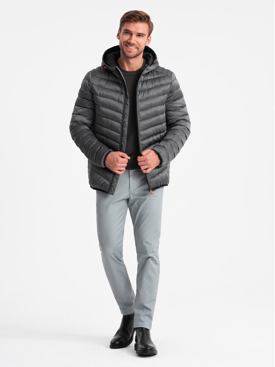Ombre Ombre Kurtka zimowa OM-JALP-0180 Szary Regular Fit