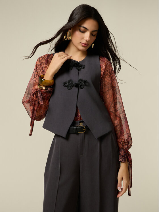 Oltre Oltre Marynarka L040R000105N023 Szary Cropp Fit