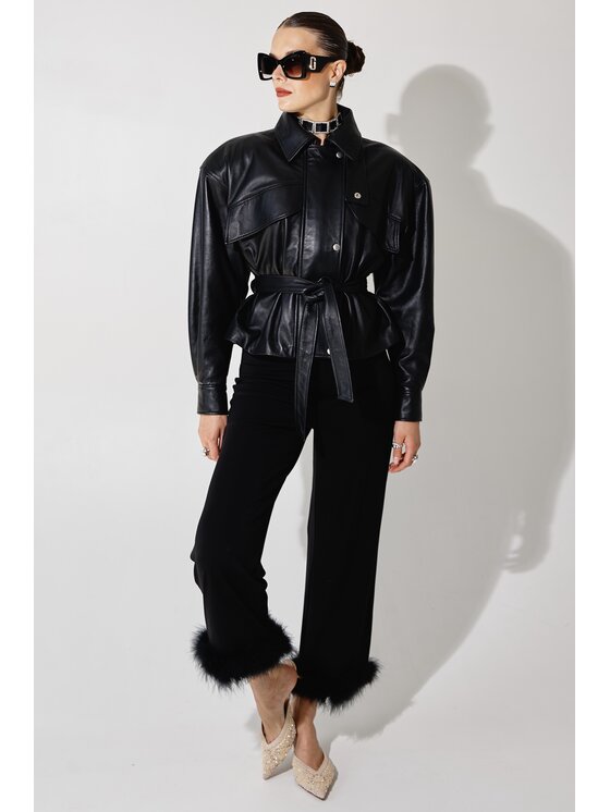 Mimika Mimika Kurtka skórzana Boss Jacket absolute black Czarny Oversize