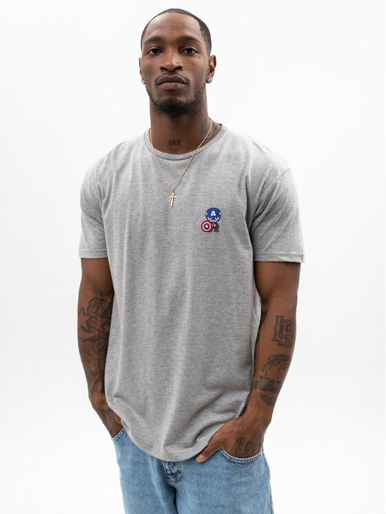 Marvel Marvel T-Shirt Koszulka Z Krótkim Rękawem Męska Szara Marvel Comics Kapitan Ameryka M Szary Regular Fit
