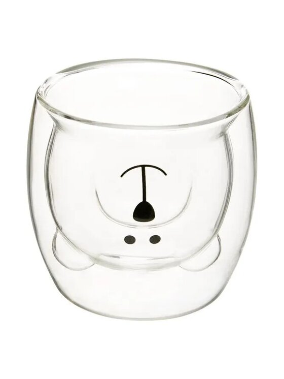MIAhome MIAhome Kubek 2 szt. szklane z kotkiem i misiem, 250 ml Bezbarwny